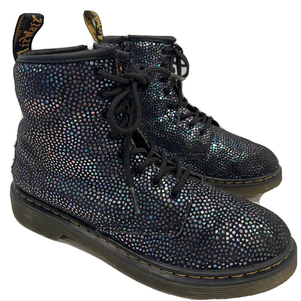 DR. MARTENS 1460 Metallic Suede Lace Up Combat  Boots Black Iridescent Shoes